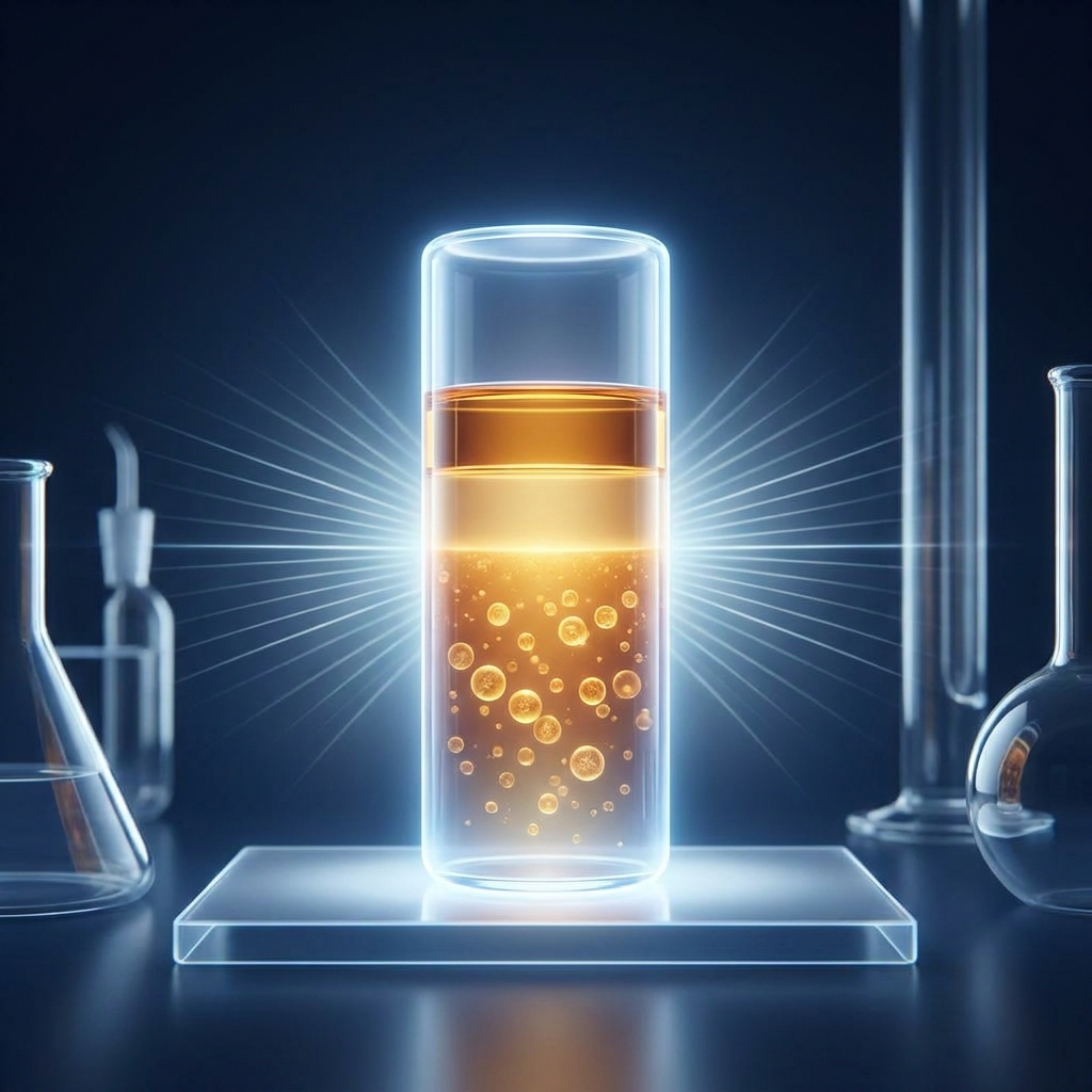 Stylized illustration of blood sample layers separating in a vial, representing how PRP is prepared from a blood sample