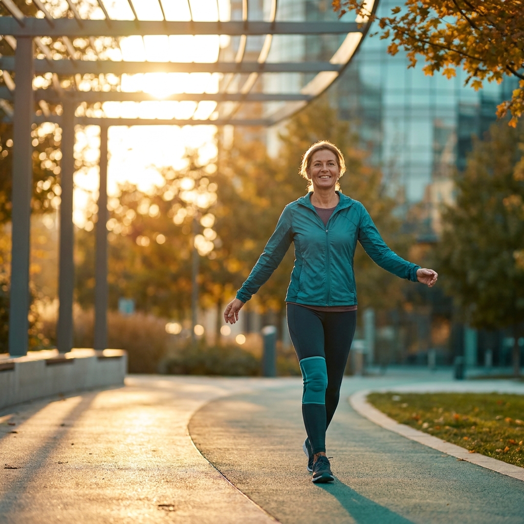 Active person walking freely outdoors, representing recovery through knee replacement surgery alternative injections