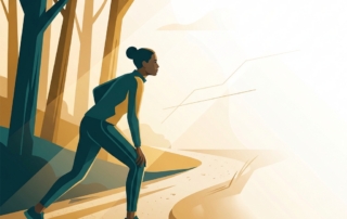 Runner pausing on trail at golden hour, calmly assessing knee pain after a run with confident composure