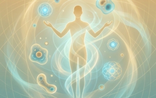 Glowing human figure surrounded by cellular energy, representing stem cells and regenerative medicine healing potential