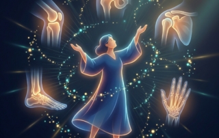 Stylized illustration representing arthritis stem cell therapy and joint regeneration across multiple body joints