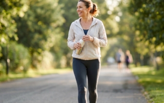 Woman walking confidently outdoors, symbolizing platelet rich plasma injection recovery time