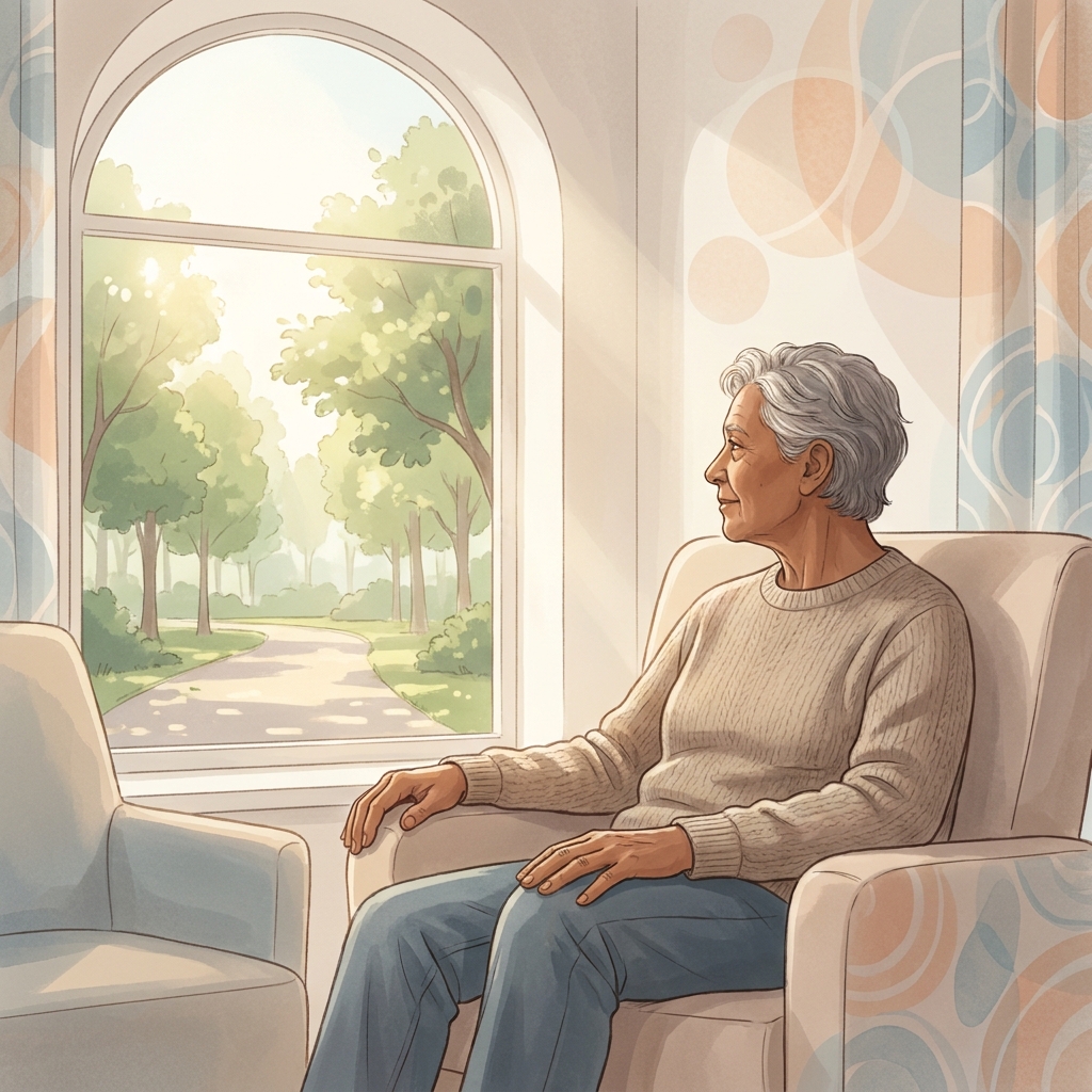Older adult sitting comfortably, illustrating pain relief after knee replacement journey