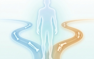 Conceptual illustration symbolizing bone and joint pain treatment decision paths