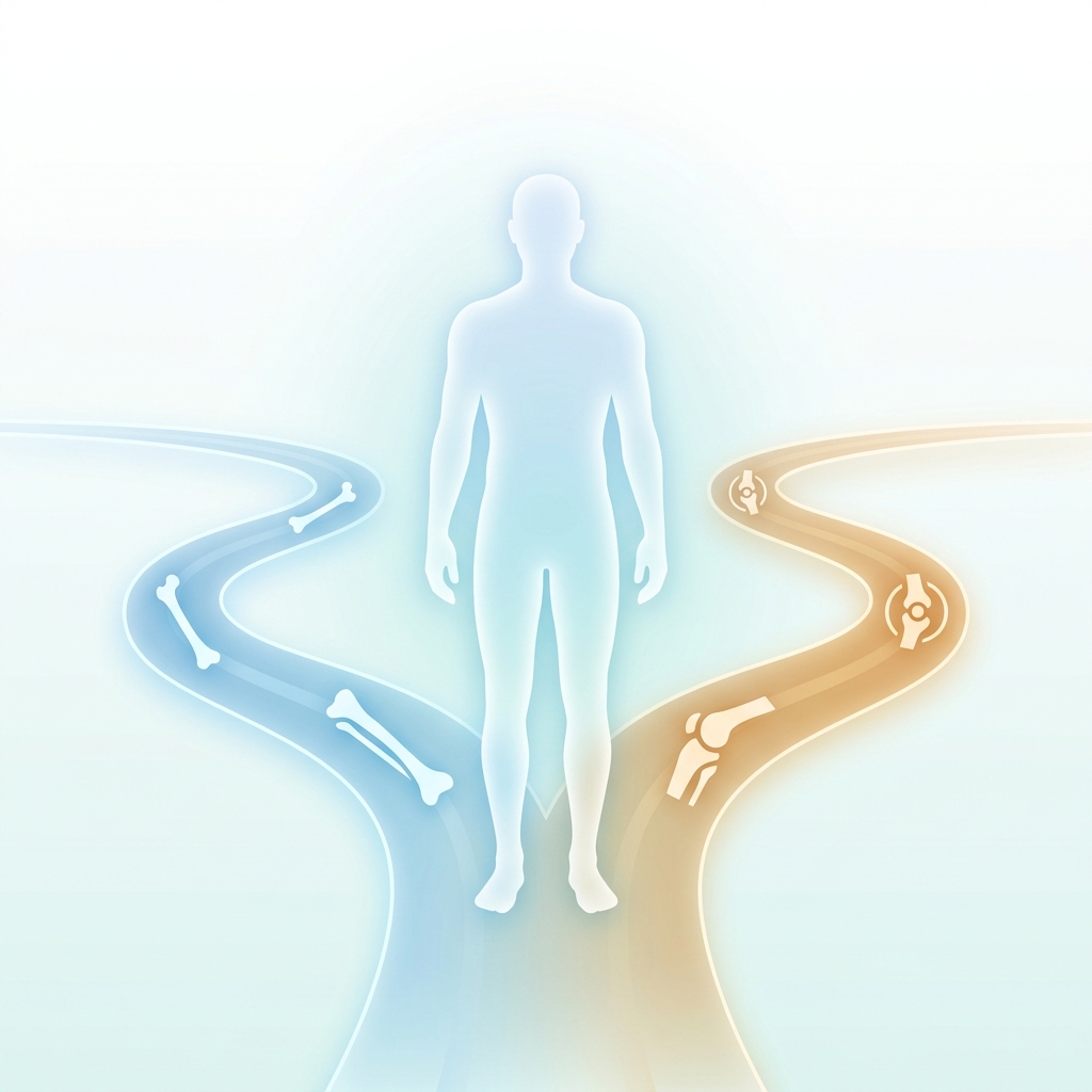 Conceptual illustration symbolizing bone and joint pain treatment decision paths